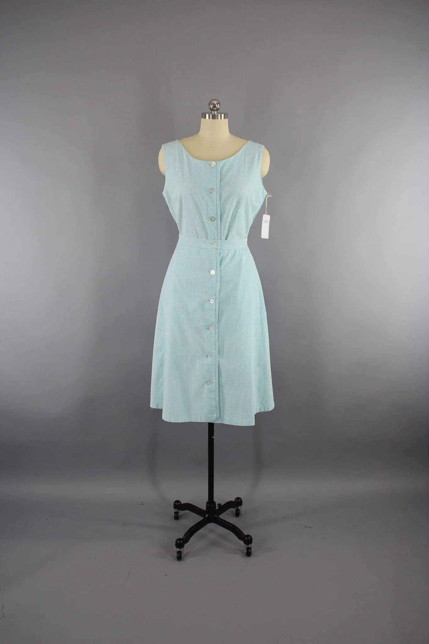 1960s - 1970s Vintage Lane Bryant Romper & Skirt Set in Blue Seersucker Stripes