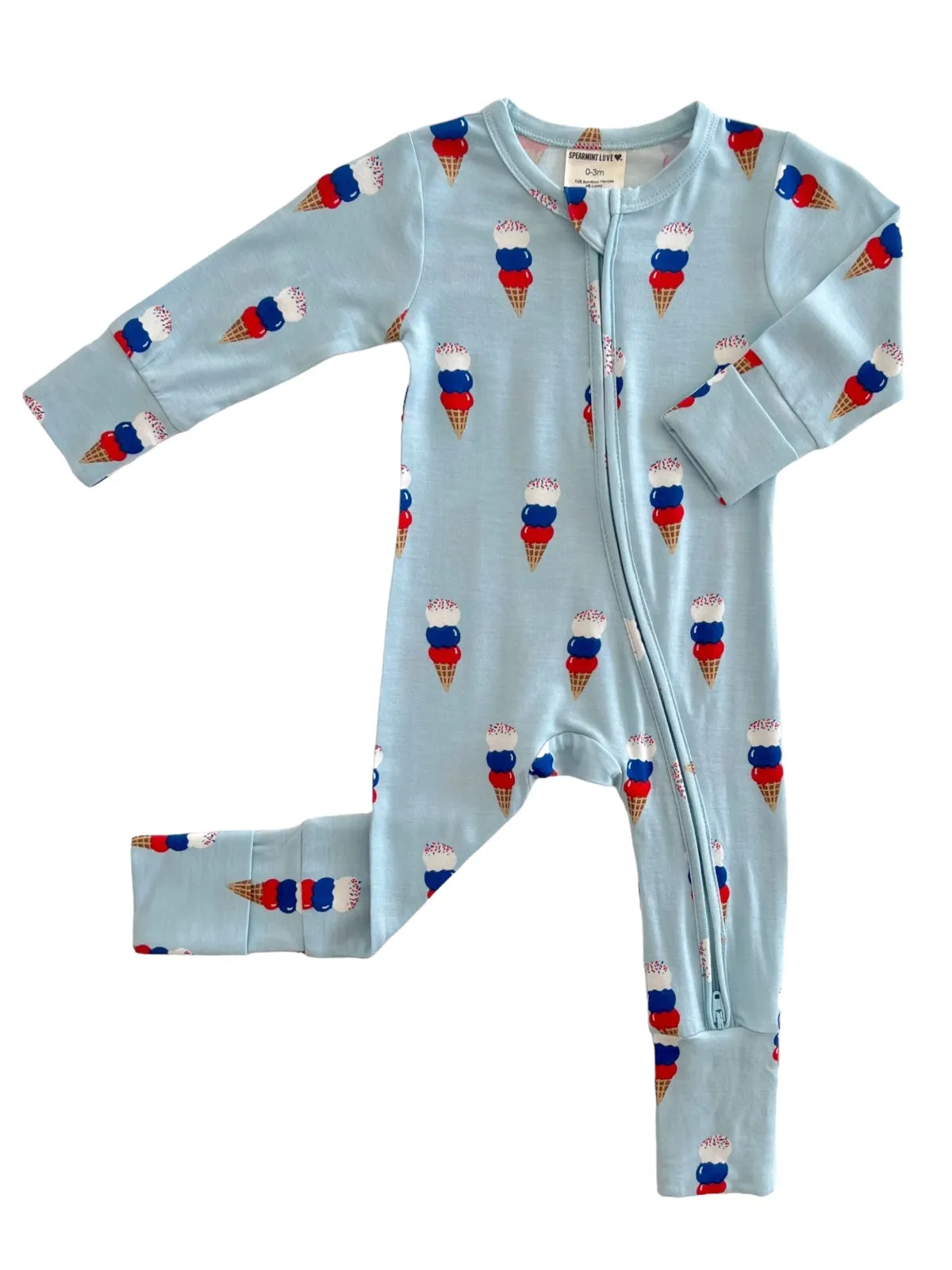 2-Way Convertible Zip Romper, Blue Ice Cream