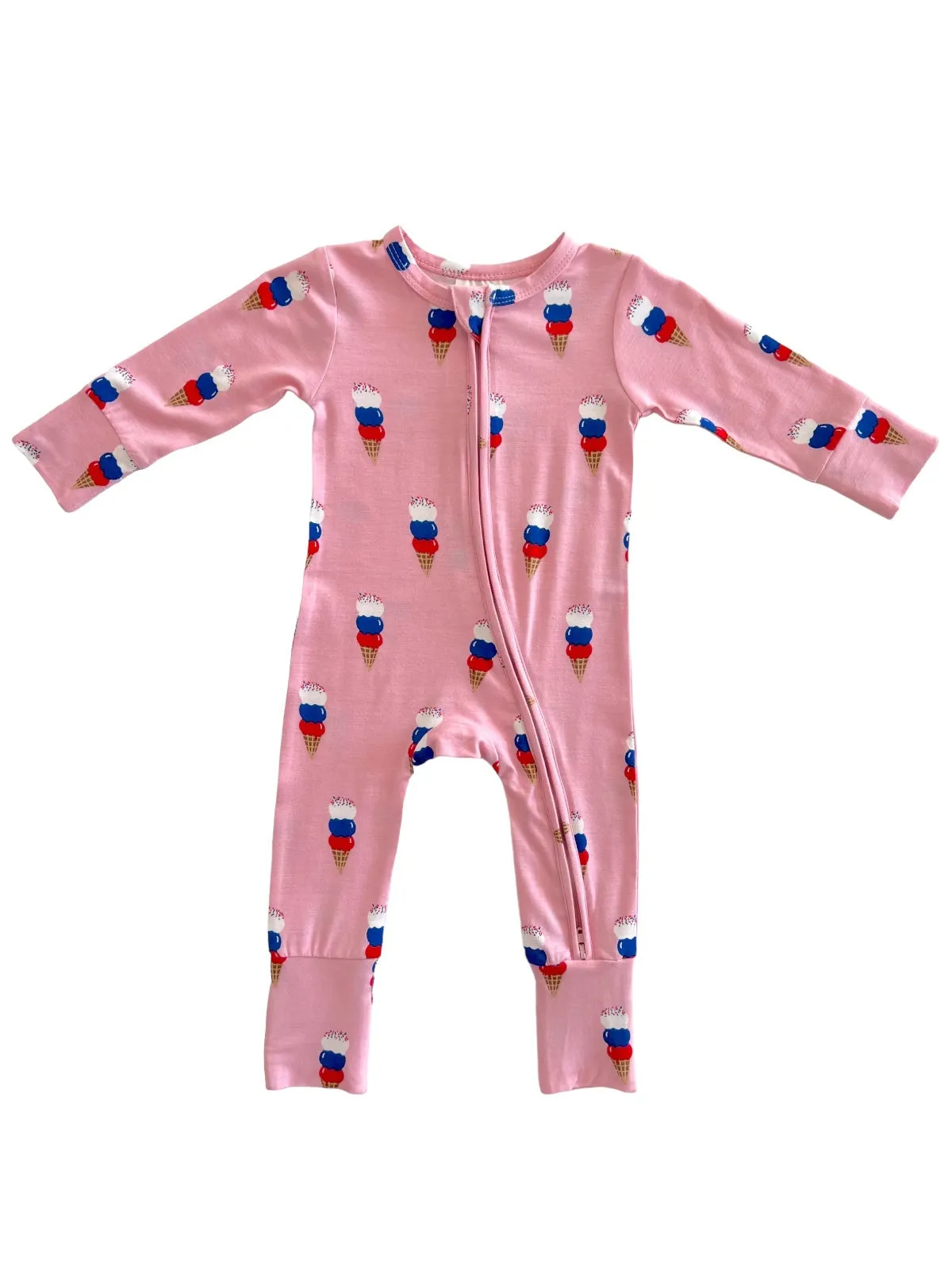 2-Way Convertible Zip Romper, Pink Ice Cream