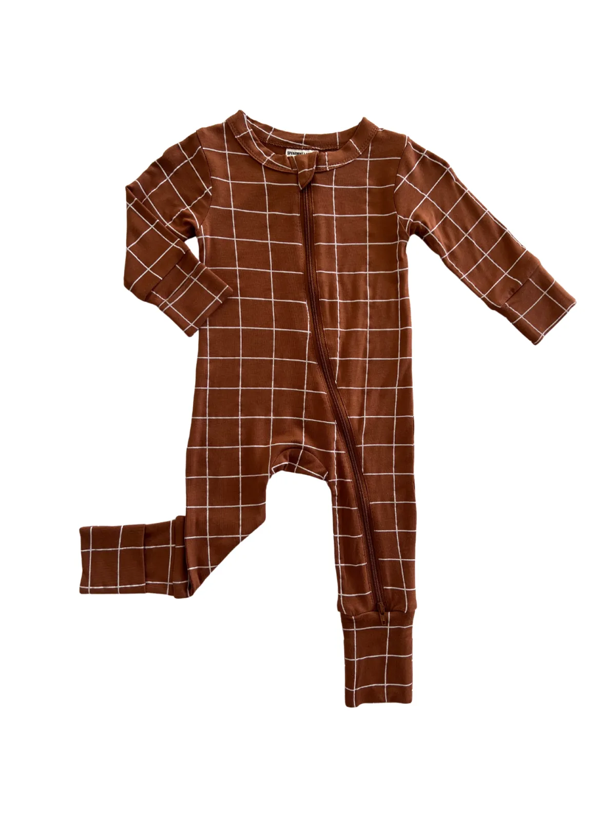 2-Way Convertible Zip Romper, Truffle Windowpane