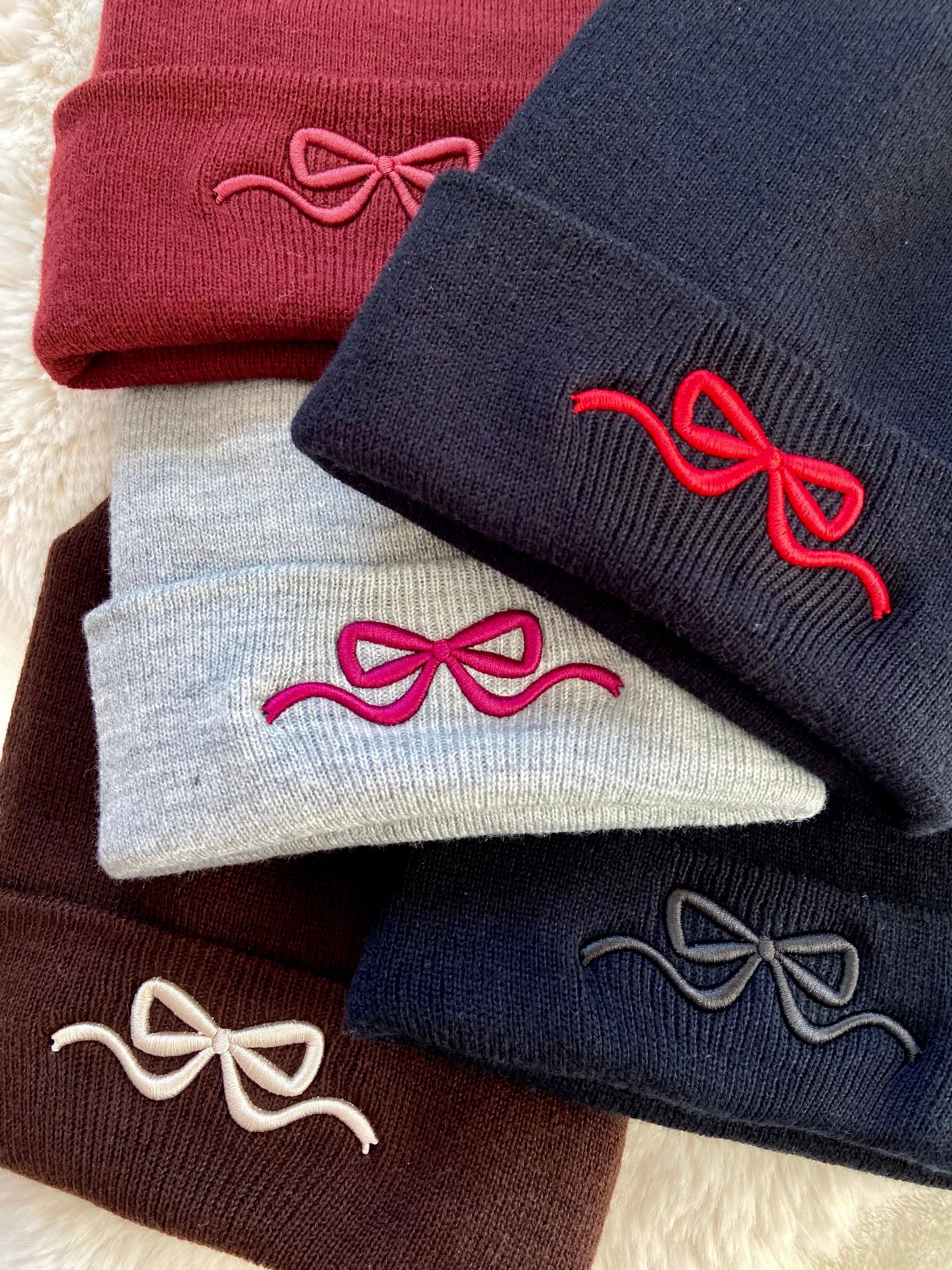 3D Bow Embroidered Beanie