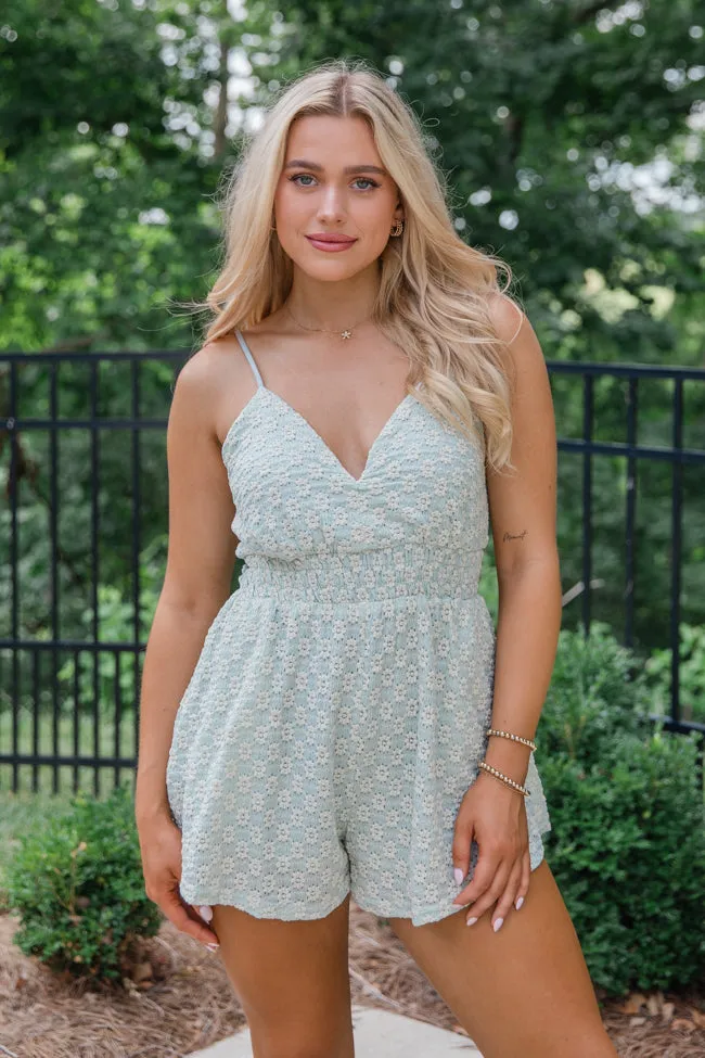 As You Please Light Blue Lace Overlay Tank Romper