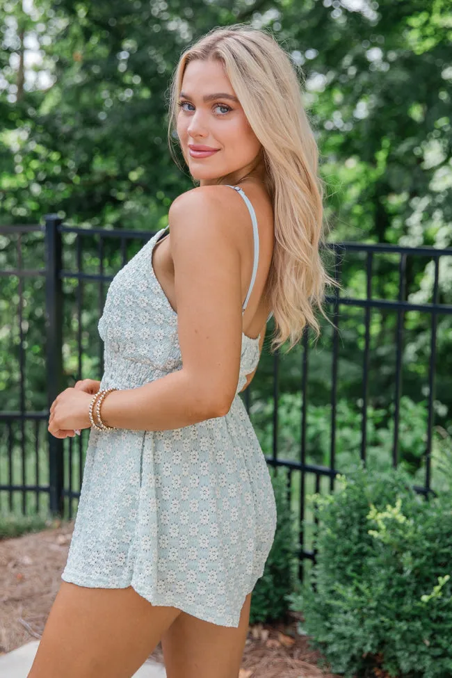 As You Please Light Blue Lace Overlay Tank Romper