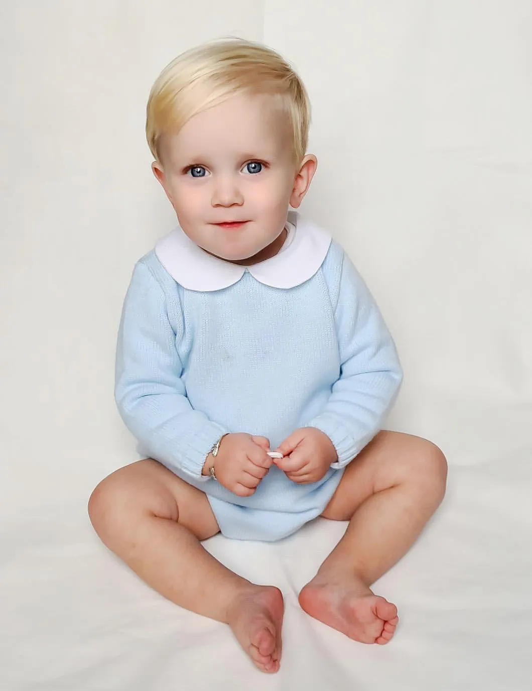 Aurea Peter Pan Collar Knitted Baby Blue Romper