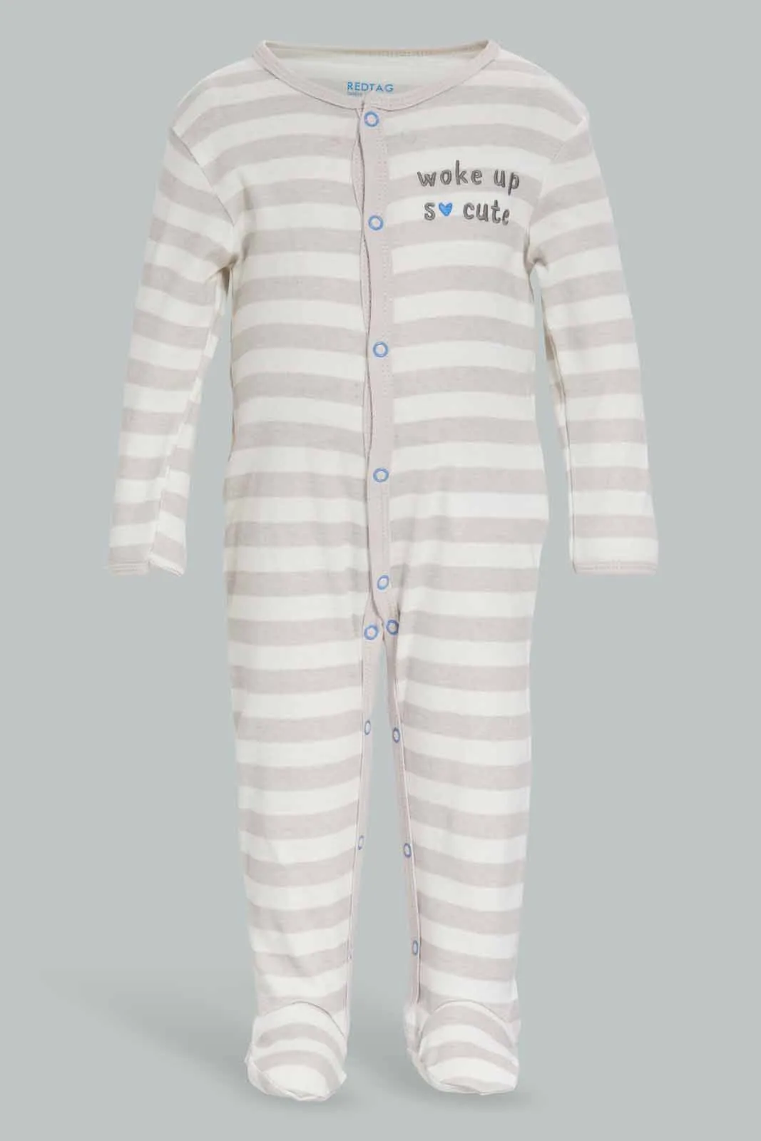 Babies Grey and Blue Striped Romper Set (Pack Of 2)