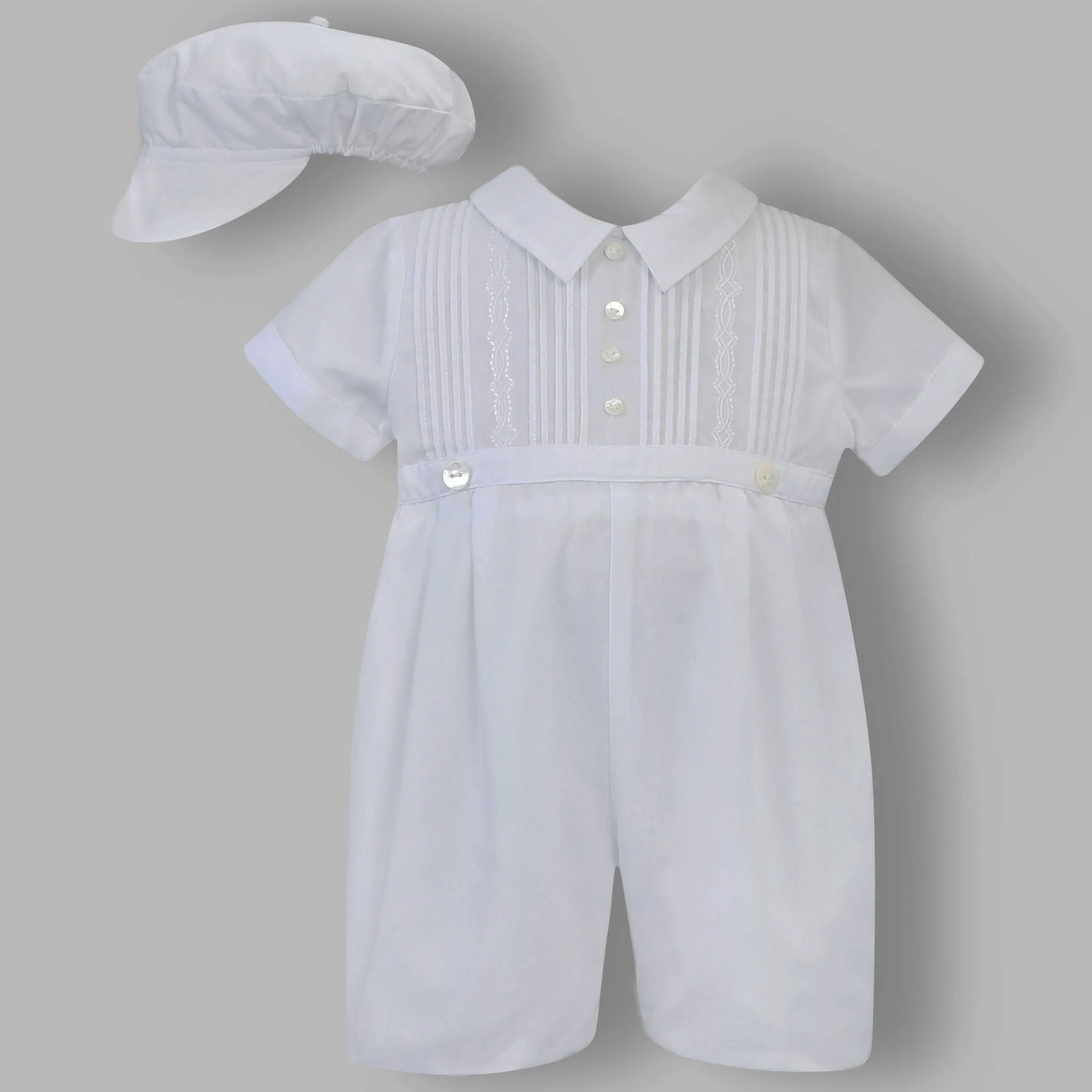 Baby Boy White Romper with matching cap - Christening - Sarah Louise C3002