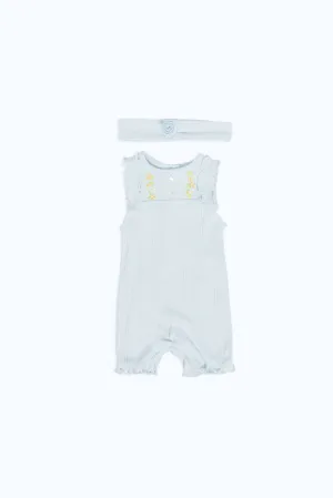 Baby Boys Blue Embellished Jacquard Romper & Headband (2 Piece)