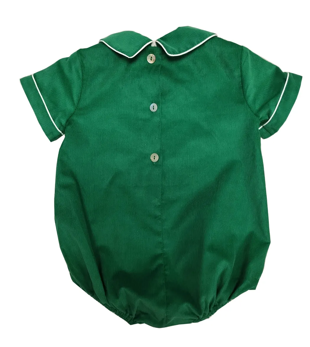 Baby Boy's Christmas Green Corduroy Romper