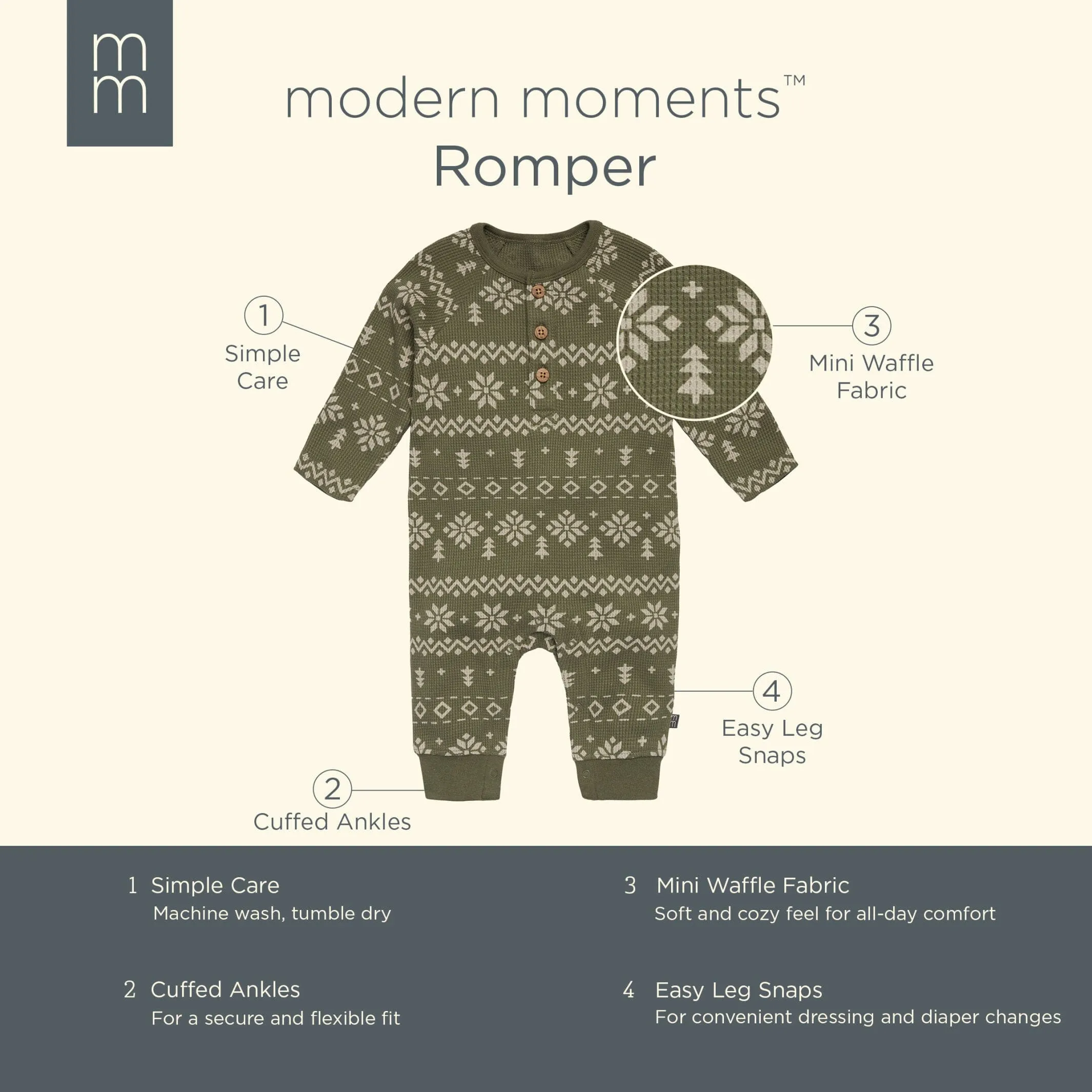 Baby Boys Green Fair Isle Waffle Romper