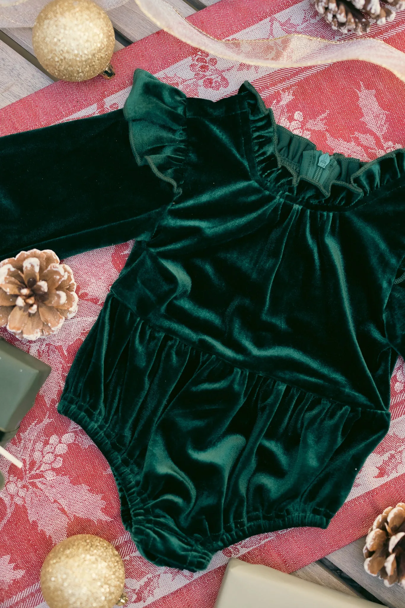 Baby Cleopatra Romper in Emerald Velvet