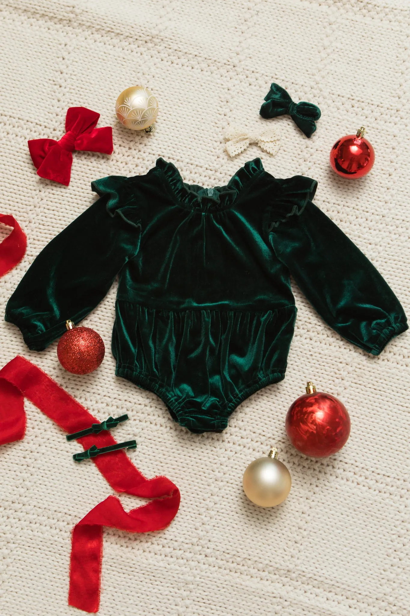 Baby Cleopatra Romper in Emerald Velvet