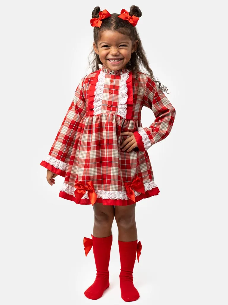 Baby Girl Feliz Collection Tartan Dress - Red & Beige