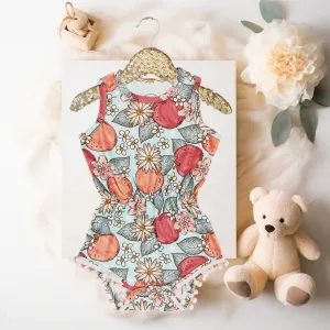 Baby Girls Aqua & Teal Summer Fruit Pom Romper