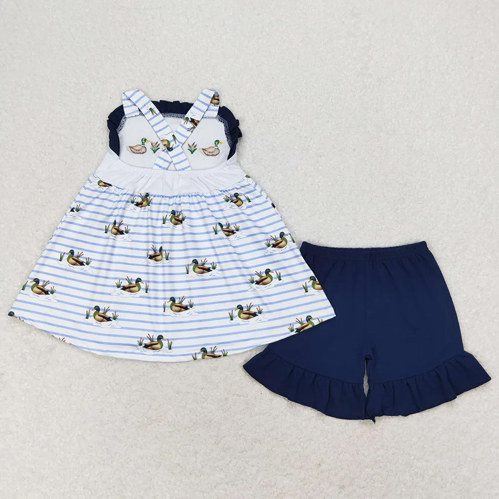 Baby Girls Clothes Ducks Straps Tunic Top Kids Sibling Clothes Baby Rompers Boys Clothes Sets SR1584