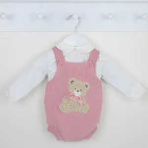 Baby Girls Knitted Two Piece Outfit - with Fleecy Bear - Pink