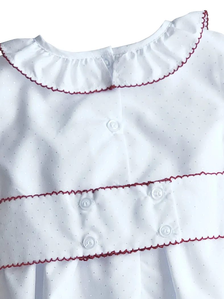 Baby Girl's "White Christmas" Dress with Smocked Double Belt