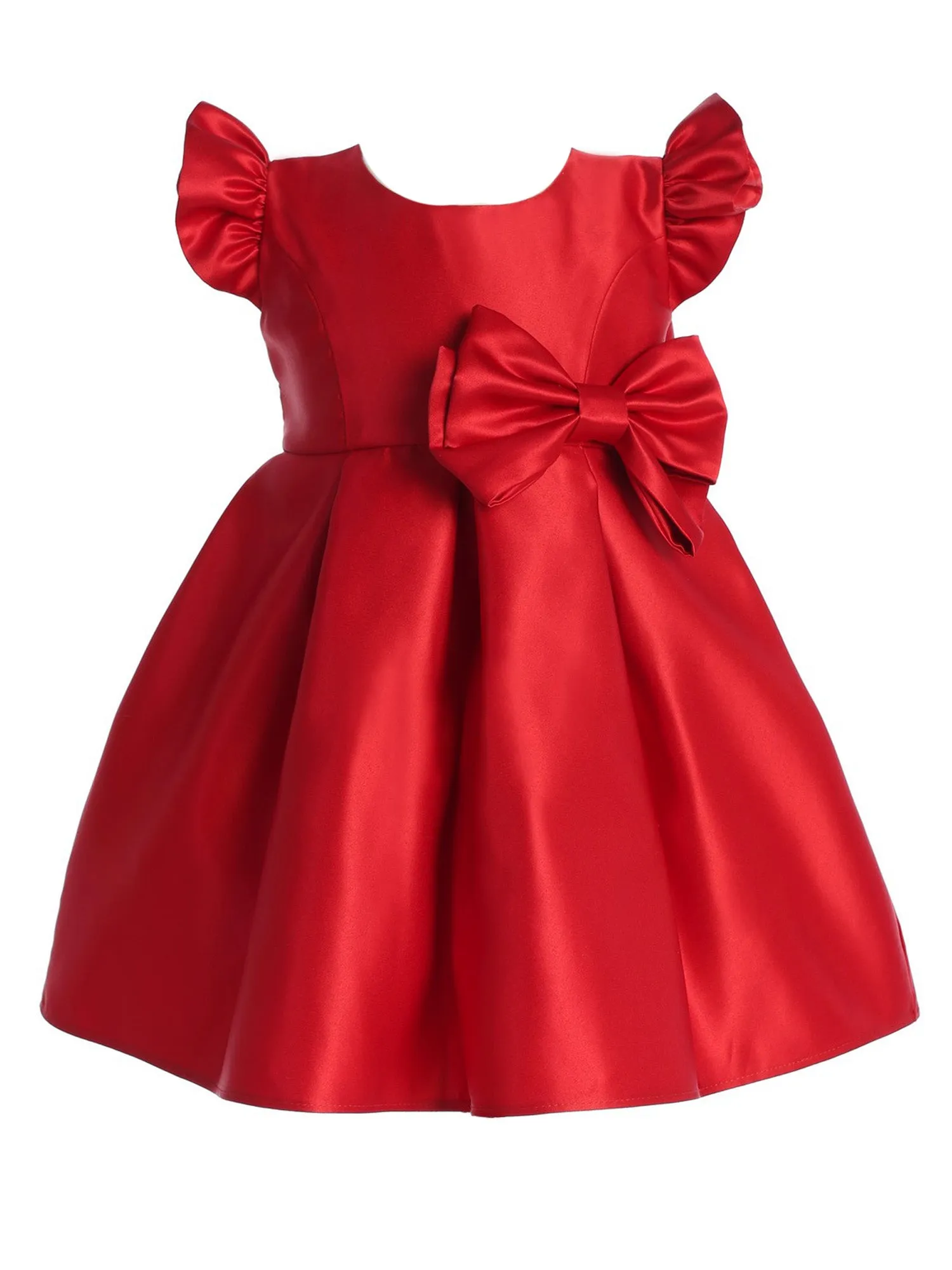 Baby Girls Red Flutter Sleeve Pleated Flower Girl Dress 6-24 Months