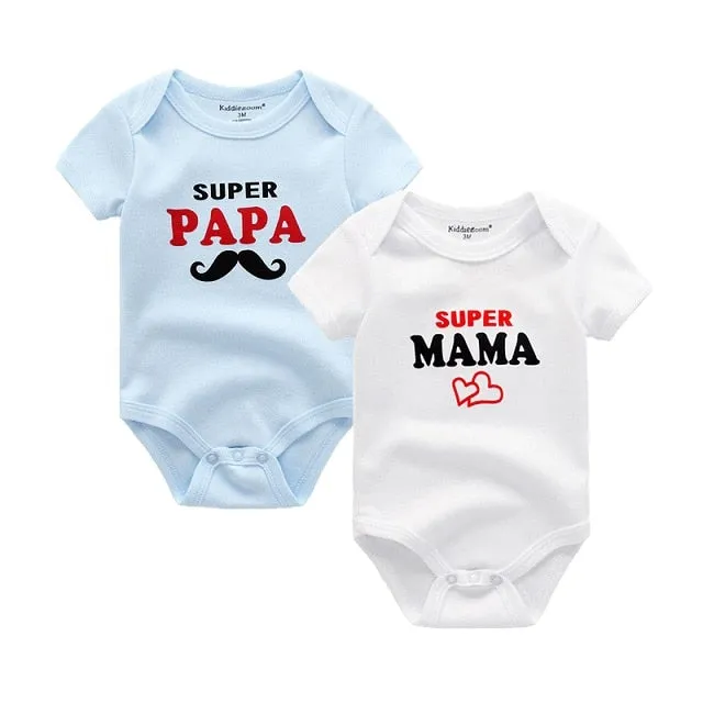 Baby I Love Papa Mama 100%Cotton Rompers 2PCS