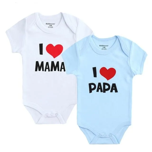 Baby I Love Papa Mama 100%Cotton Rompers 2PCS