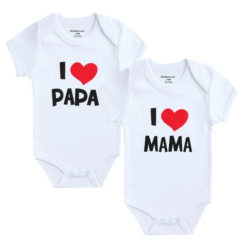 Baby I Love Papa Mama 100%Cotton Rompers 2PCS