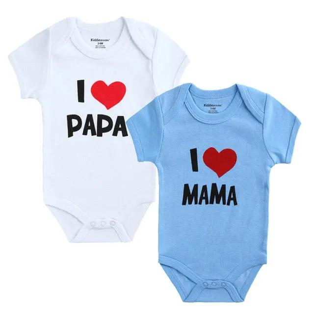 Baby I Love Papa Mama 100%Cotton Rompers 2PCS