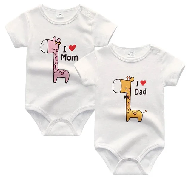 Baby I Love Papa Mama 100%Cotton Rompers 2PCS