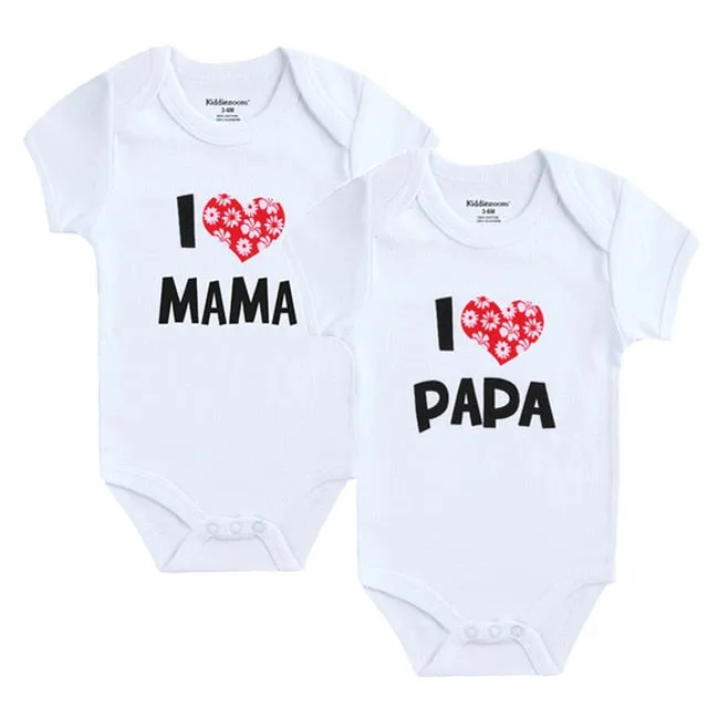 Baby I Love Papa Mama 100%Cotton Rompers 2PCS