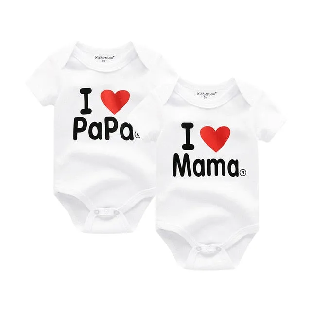 Baby I Love Papa Mama 100%Cotton Rompers 2PCS