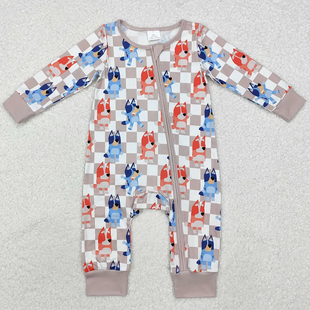 Baby Infant Boys Rompers Dogs Checkered Zip Rompers LR1990