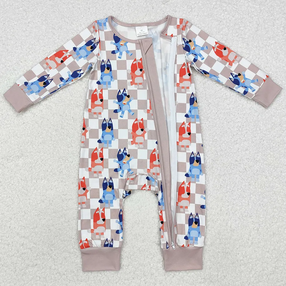 Baby Infant Boys Rompers Dogs Checkered Zip Rompers LR1990