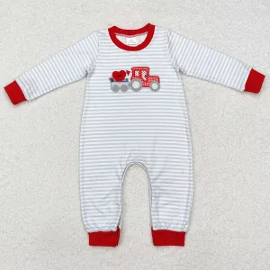 Baby Infant Boys Rompers Valentines Grey Stripes Hearts Rompers LR1924