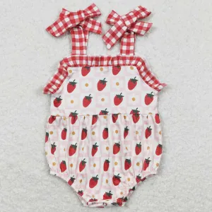 Baby Infant Girls Romper Strawberry Red Checkered Straps Summer Rompers SR0978