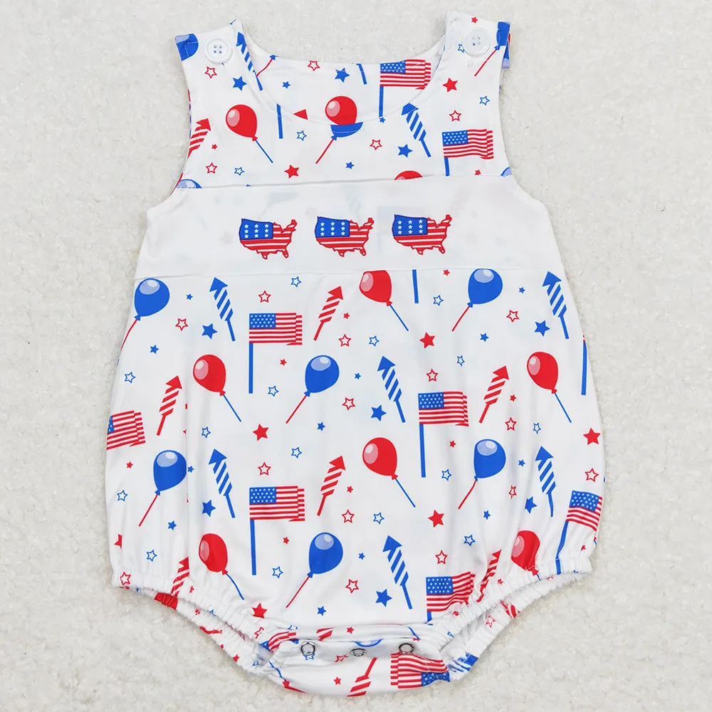 Baby Infant Girls Rompers 4th Of July Flags Balloons Straps Rompers SR1106