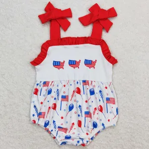 Baby Infant Girls Rompers 4th Of July Flags Balloons Straps Rompers SR1106