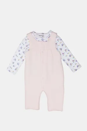 Baby Pink Quilted Romper And T-Shirt Set (2 Piece)