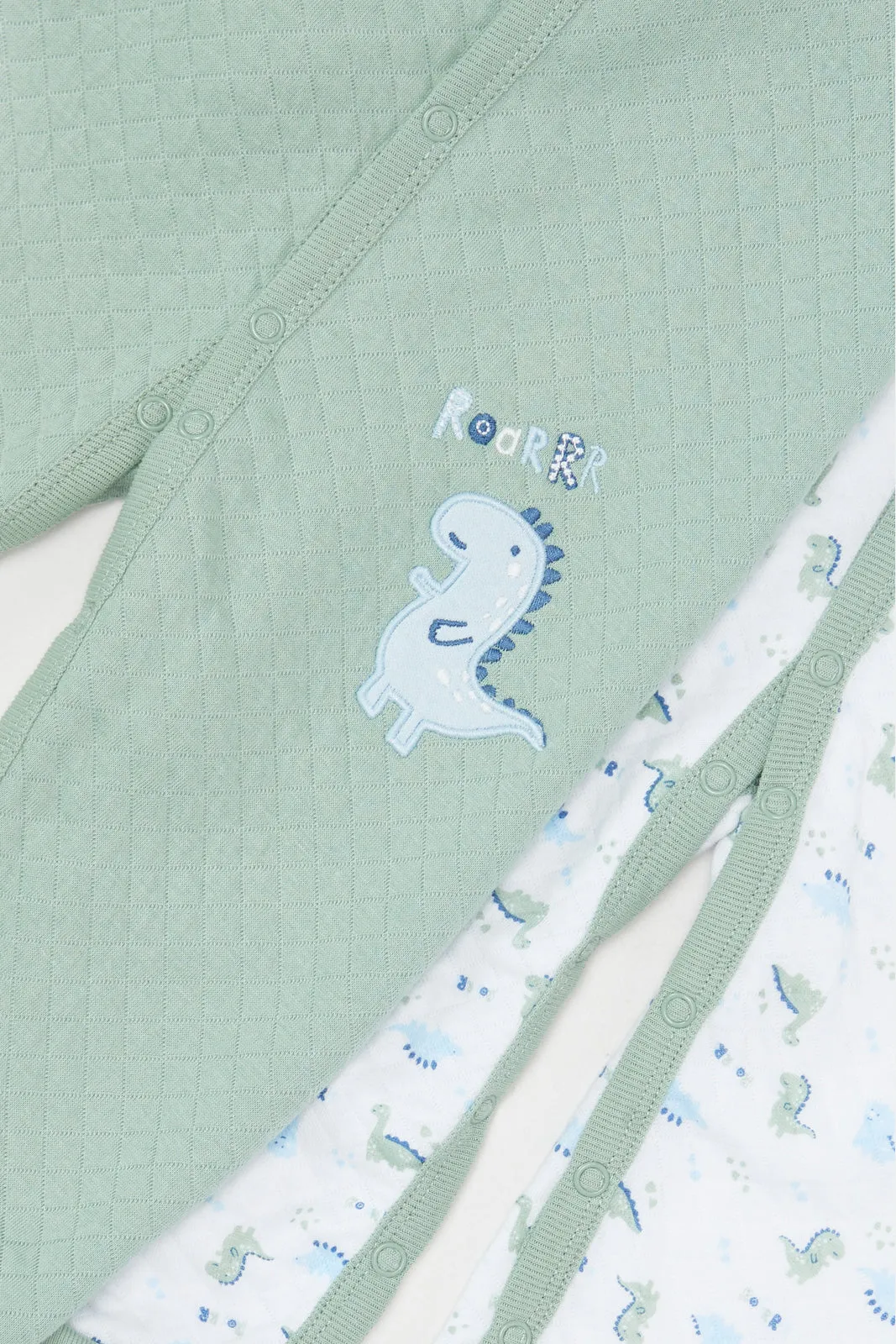 Baby White And Green Printed Romper Set (Pack of 2)