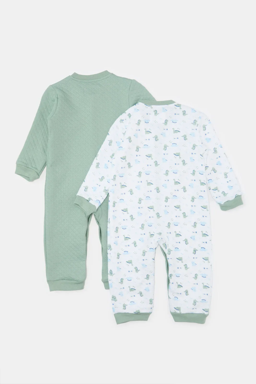 Baby White And Green Printed Romper Set (Pack of 2)