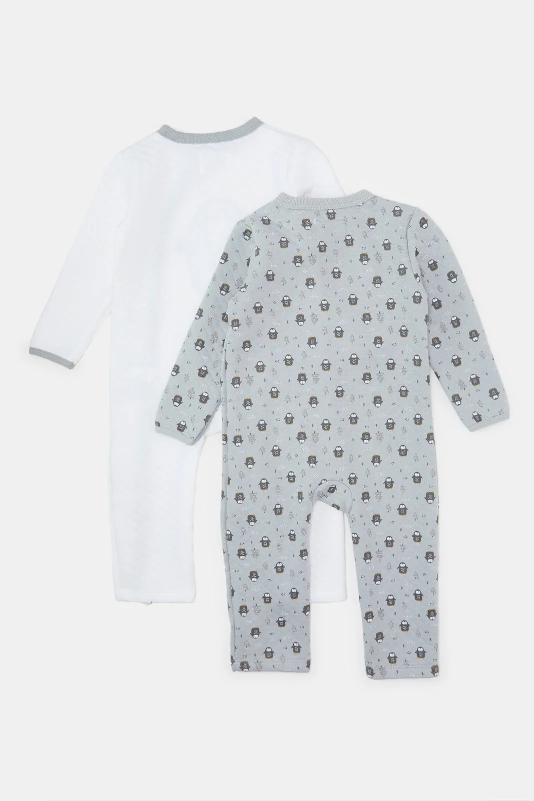 Baby White And Grey Printed Romper Set (Pack of 2)