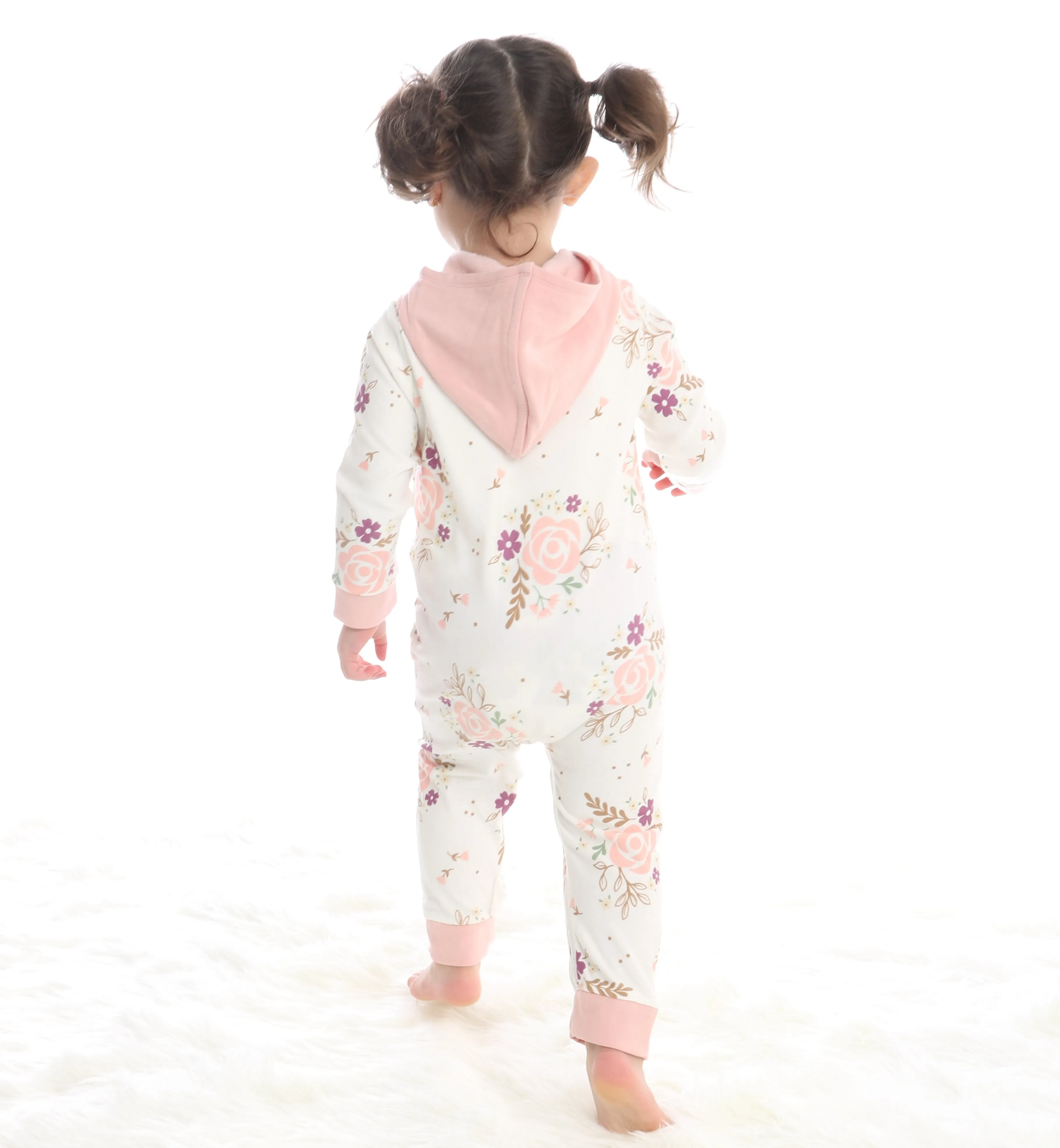 Bamboo Fleece Hooded Romper w/Zipper (Fall Floral Print)