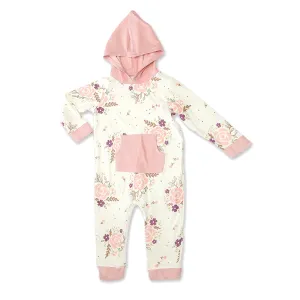 Bamboo Fleece Hooded Romper w/Zipper (Fall Floral Print)