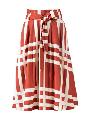 Basketweave Tie Waist Skirt in Red Chutney