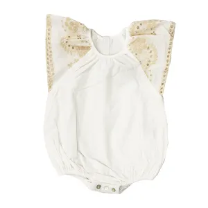 Belati Nude Contrast Eyelet Baby Romper  (BBB551)