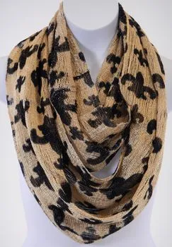 Black and Gold Fleur De Lis Infinity Scarf