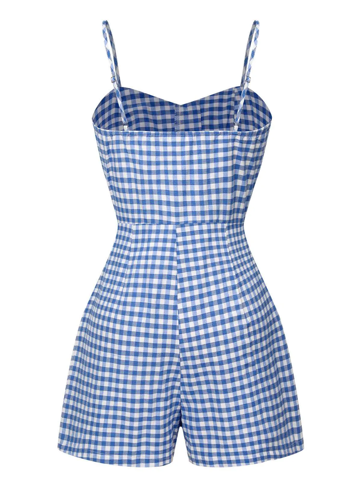 Blue 1960s Spaghetti Strap Plaids Romper