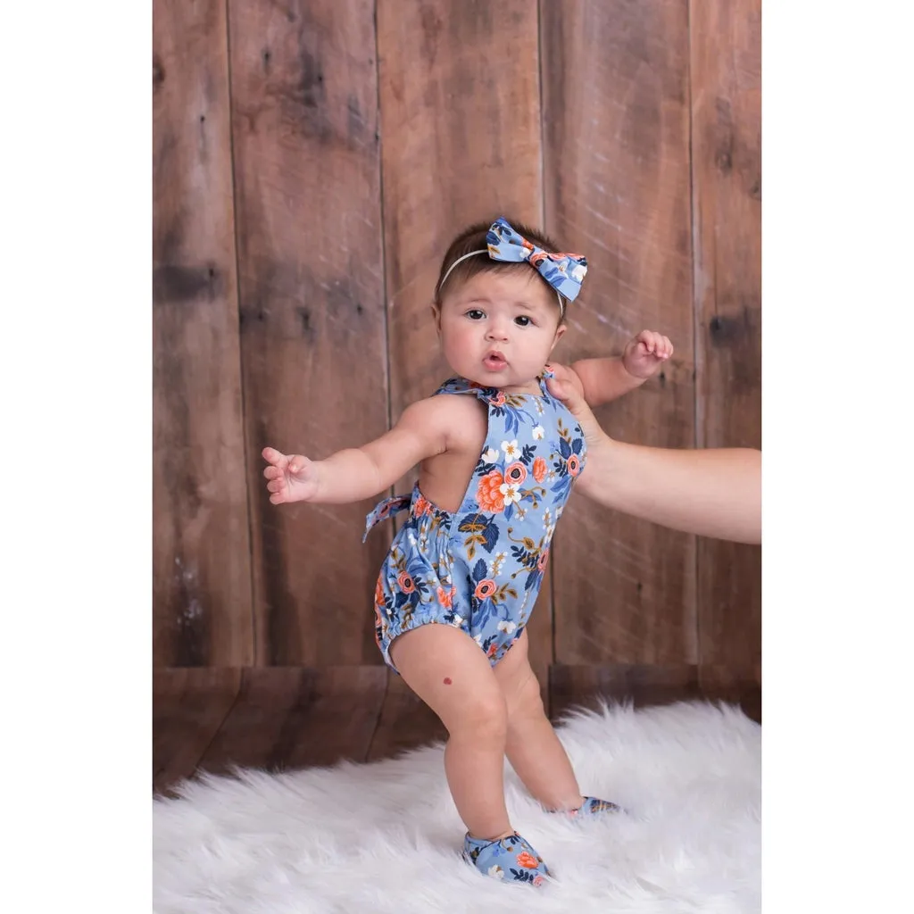 Blue Floral Girls Romper