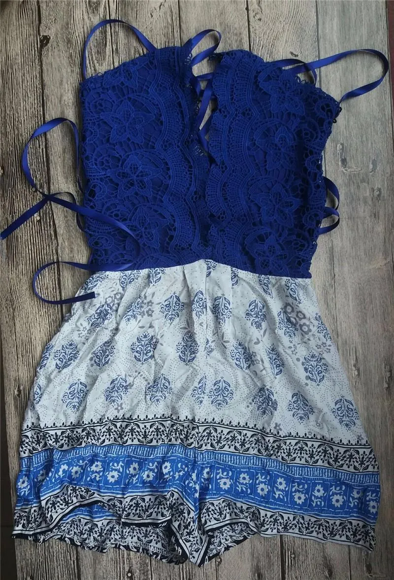 BLUE LACE-UP ROMPER