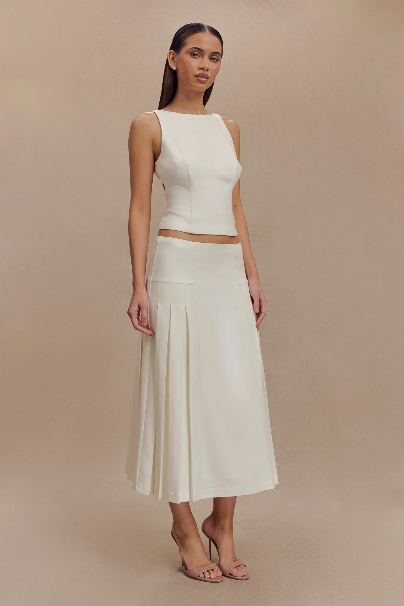 Brigette Boat Neck Longline Top - Ivory