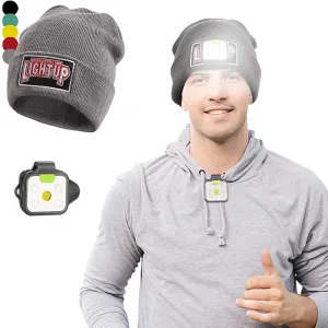 Brightest LED Headlamp With Beanies Hats For Man In Grey