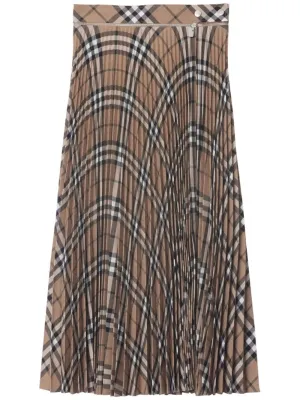 Brown Wool Blend Pleated Skirt