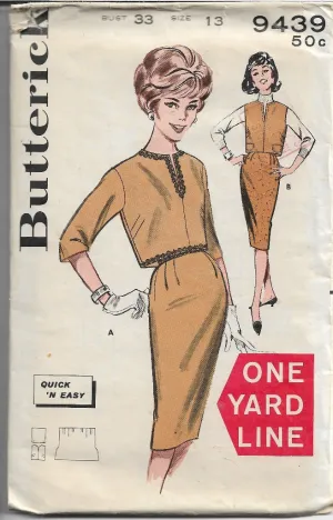 Butterick 9439 Junior Overbloluse Slim Skirt Vintage Sewing Pattern 1960s